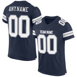 Authentic Jersey White-Gray Custom Mesh Football Navy